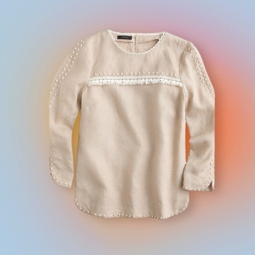 J. Crew Embroidered Linen Top Shirt‎ Size 0